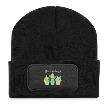 Cute Cacti "Need a Hug?" - Recycled Patch Beanie - black - Front