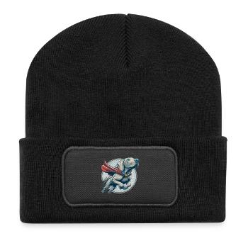 Super Hund Weimaraner Weimi Cape Geschenk - Recycelte Patch Beanie - Schwarz - Vorne