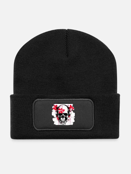 Totenschädel Splash Trash Polka Tattoo - Recycelte Patch Beanie - Schwarz