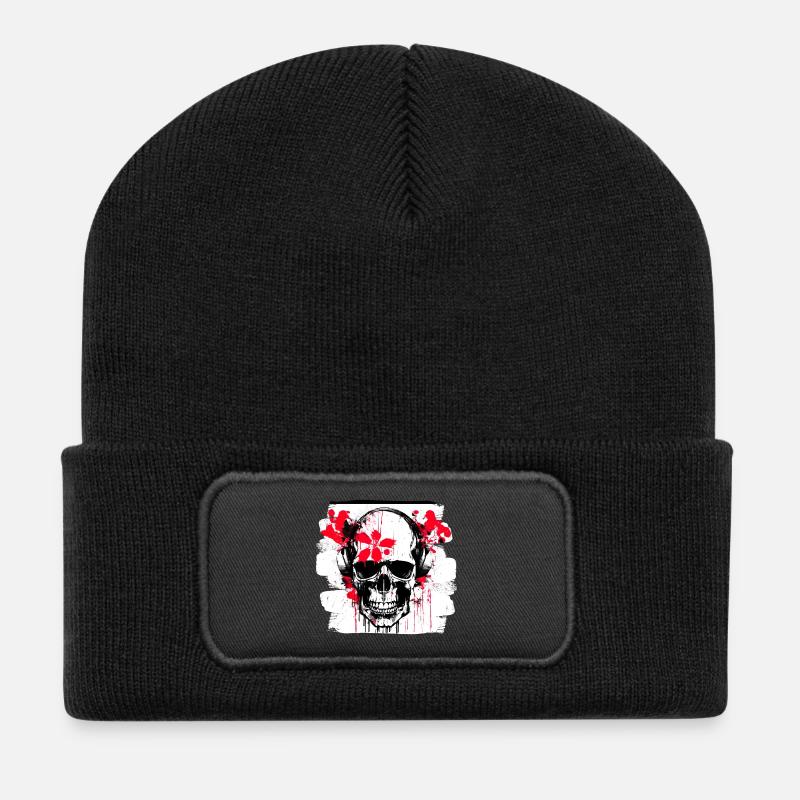 Totenschädel Splash Trash Polka Tattoo - Recycelte Patch Beanie - Schwarz