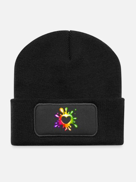 Herz Klecks - Farbenfrohe Liebe - Recycelte Patch Beanie - Schwarz