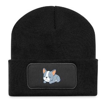 Bulldog français bleu en train de dormir - Beanie recyclé à patch - noir - Devant