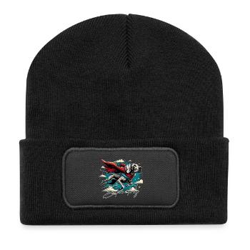 Super Hund Weimaraner Weimi Cape Umhang Geschenk - Recycelte Patch Beanie - Schwarz - Vorne