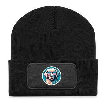 Golden Retriever with Sunglasses in Pastel - Recycled Patch Beanie - black - Front
