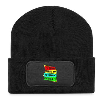 Essen. Schlafen. Nähen. Wiederholen. - Recycelte Patch Beanie - Schwarz - Vorne