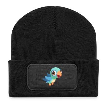 Bunter Baby-Papagei im Flug (v02) - Recycelte Patch Beanie - Schwarz - Vorne