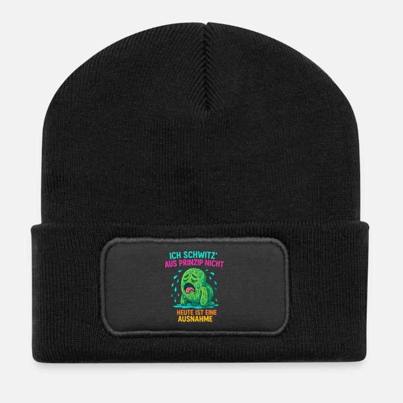 Witziges Kaktus Design – „Ich schwitz’ aus Prinzip - Recycelte Patch Beanie - Schwarz