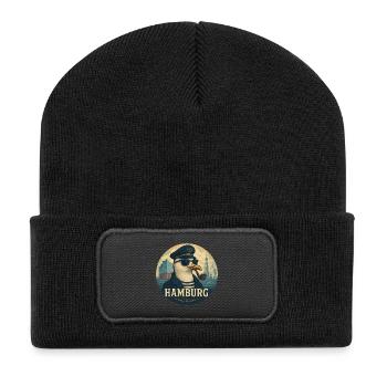 Captain Möwe – Hamburg Style - Recycelte Patch Beanie - Schwarz - Vorne