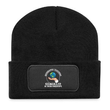 GIS Hand Globus Welt Geodaten Geographie - Recycelte Patch Beanie - Schwarz - Vorne