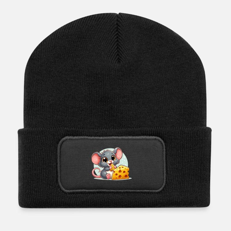 Käse Maus lecker Käse macht glücklich Geschenk - Recycelte Patch Beanie - Schwarz