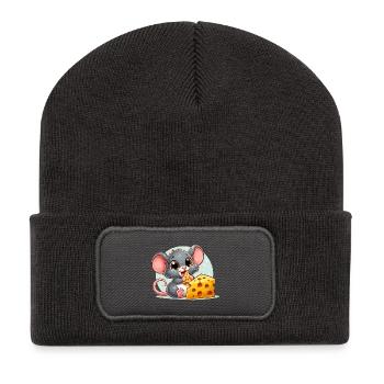 Cheese Mouse Delicious Cheese Makes Happy Gift - Recycled Patch Beanie - dark grey - Front