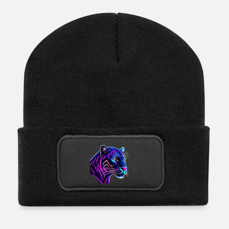 Panther in Neonfarben - Recycelte Patch Beanie - Schwarz