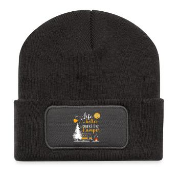 Life is better around the camper - Recycelte Patch Beanie - Dunkelgrau - Vorne