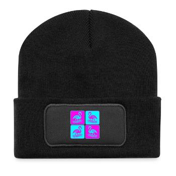 Flamingo Wellen Pop Art - Recycelte Patch Beanie - Schwarz - Vorne