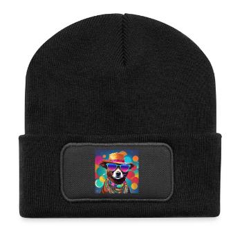 Cooler Hund im Sommer Style - Hipster Vibes 2 - Recycelte Patch Beanie - Schwarz - Vorne