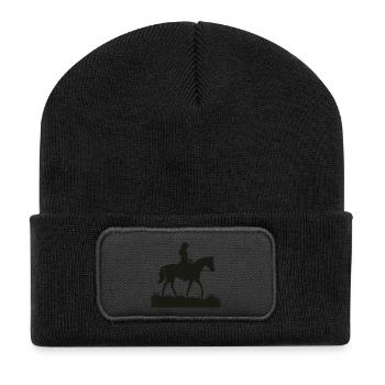 Westernreiterin Silhouette - Recycelte Patch Beanie - Schwarz - Vorne