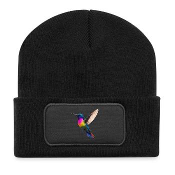 Vibrant Rainbow Hummingbird Design - Recycled Patch Beanie - black - Front