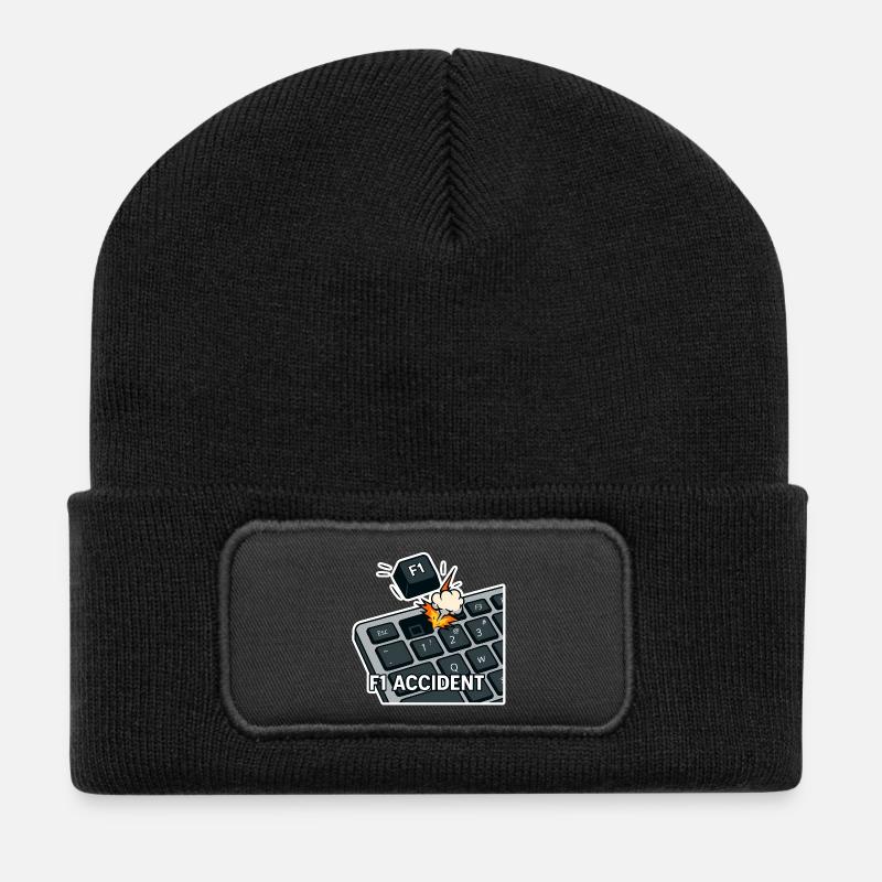 F1 accident - funny pun - Recycled Patch Beanie - black