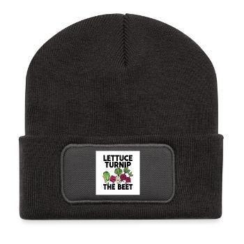"Lettuce Turnip The Beet" Pun Vegetable Design - Recycled Patch Beanie - dark grey - Front