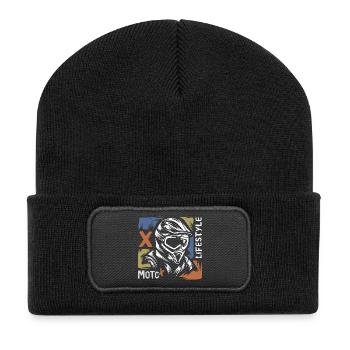 vintage motocross biker - moto x illustration - Recycled Patch Beanie - black - Front