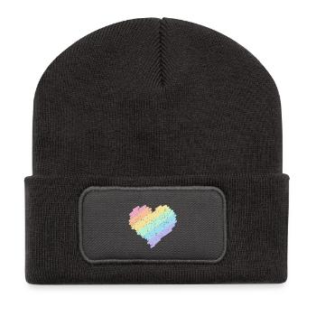 Regenbogen Herz Pastellfarben Pride Monat LGBTQ+ - Recycelte Patch Beanie - Dunkelgrau - Vorne