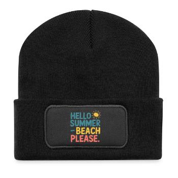 Hello Summer – Beach Please! - Recycelte Patch Beanie - Schwarz - Vorne