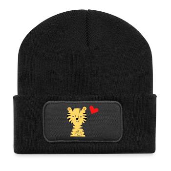 Süßer Tiger mit Herzluftballon - Babymode - Geburt - Recycelte Patch Beanie - Schwarz - Vorne