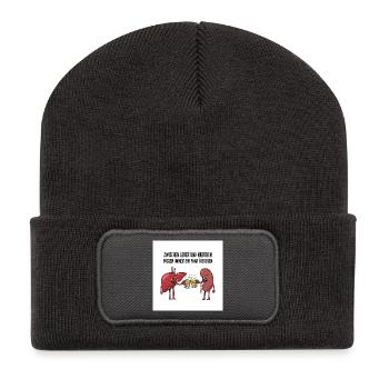 Prost, Leber und Niere! – Ein Bierchen geht immer - Recycelte Patch Beanie - Dunkelgrau - Vorne