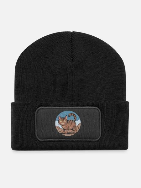 Cute Retro Cat Adventure Night Sky Gift - Recycled Patch Beanie - black
