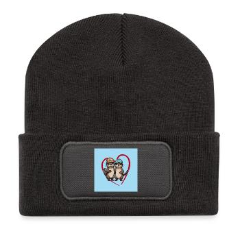 Two otters with baseball caps, buddies and friends - Recycled Patch Beanie - dark grey - Front