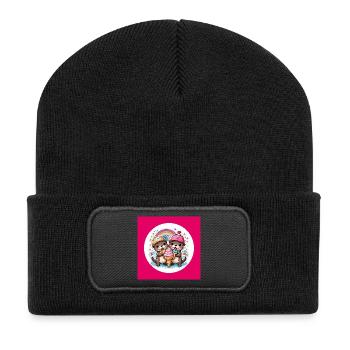 Two otters with colorful cream cone - Recycled Patch Beanie - black - Front