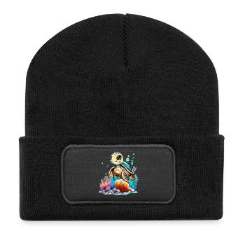 Lebendige Unterwasser-Schildkrötenszene - Recycelte Patch Beanie - Schwarz - Vorne
