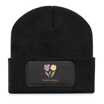 🌸 Veilchenbaby – Blumenliebe für kleine Seelen - Recycelte Patch Beanie - Schwarz - Vorne