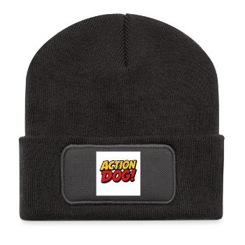 Action Hund Comic Stil - Recycelte Patch Beanie - Dunkelgrau - Vorne