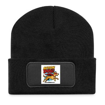 Action Hund Superheld - Recycelte Patch Beanie - Schwarz - Vorne
