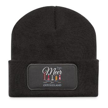 Viel Meer Pilsum, Borkum, Zeichnung Ostfriesland - Recycelte Patch Beanie - Dunkelgrau - Vorne