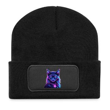 Neon Space Cat Cat Portrait - Recycled Patch Beanie - black - Front