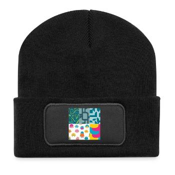 Motif de créature abstrait et ludique vibrant - Beanie recyclé à patch - noir - Devant