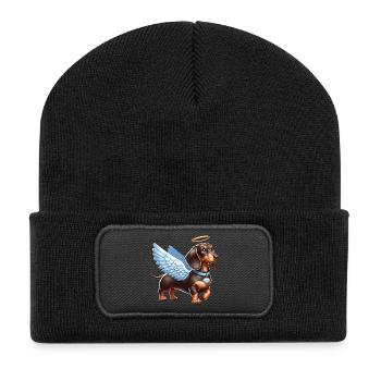 Ange teckel mignon avec des ailes dessin animé amour - Beanie recyclé à patch - noir - Devant