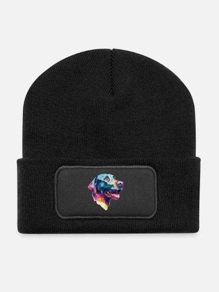 Low Poly Labrador Retriever Design - Recycled Patch Beanie - black