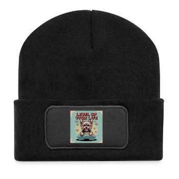 Pixel Dog et Level Up Theme - Beanie recyclé à patch - noir - Devant