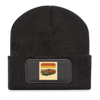Vintage Orange Muscle Car Illustration - Recycelte Patch Beanie - Dunkelgrau - Vorne