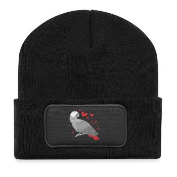 Perroquet Gris - Beanie recyclé à patch - noir - Devant