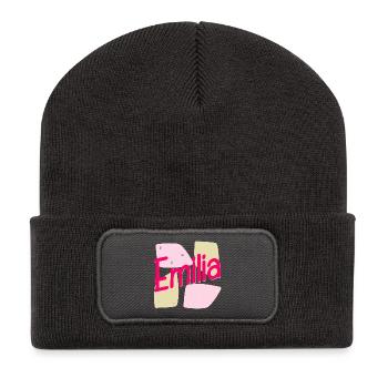 NOM CADEAU FILLE FILLE EMILIA - Beanie recyclé à patch - charbon - Devant
