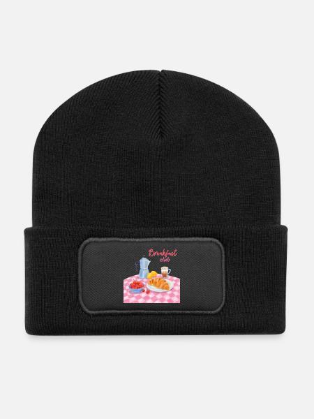 Breakfast Club Frühstück mit Croissant und Kaffee - Recycelte Patch Beanie - Schwarz