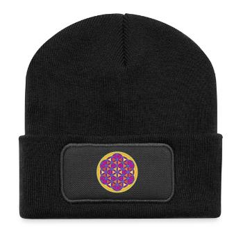 Yoga Flower of Life Meditation spirituell om Kreis - Recycelte Patch Beanie - Schwarz - Vorne