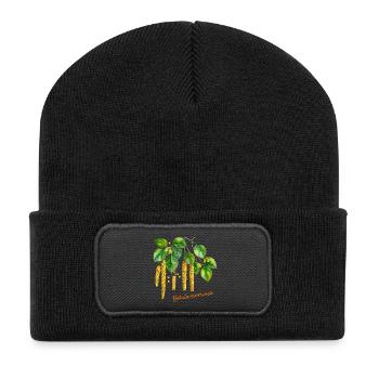 Betula verrucosa – Aquarell-Illustration - Recycelte Patch Beanie - Schwarz - Vorne