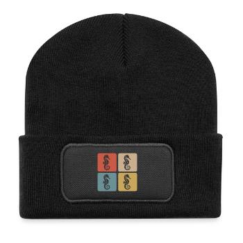 Seepferdchen Meer Vintage Design - Recycelte Patch Beanie - Schwarz - Vorne