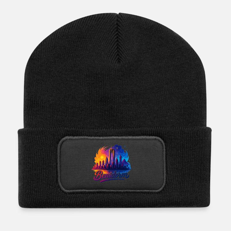 Benidorm City Spain Silhouette Gift - Recycled Patch Beanie - black