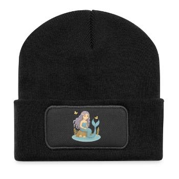 Nordische Fantasie - Lila Meerjungfrau - Recycelte Patch Beanie - Schwarz - Vorne